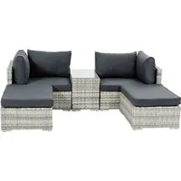 LIVARNO home Multifunktions-Loungegruppe 5-teilig hellgrau - Stilvolle 5-teilige Loungegruppe aus Polyrattan mit komfortablen Sitzkissen und praktischen Hockern. Ideal für entspannte Stunden im Garten oder auf der Terrasse.
