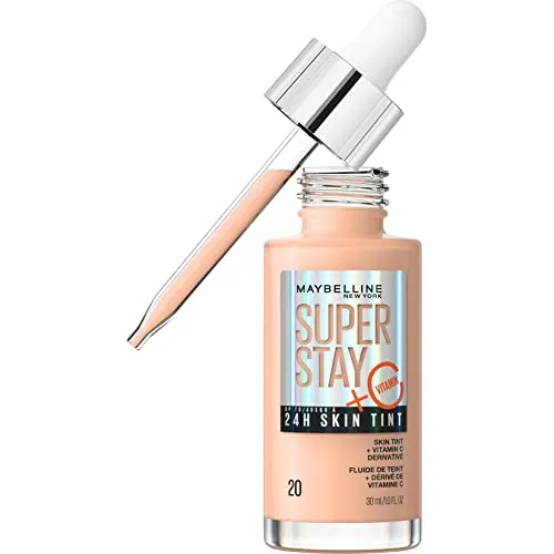 Maybelline New York Foundation, Langanhaltendes Make-Up mit Vitamin C, Vegane Formel, Super Stay Skin Tint, Nr. 20