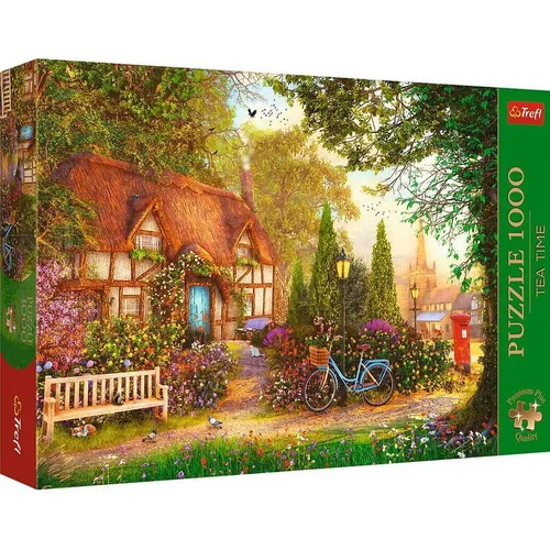 Trefl Premium Plus Quality - Puzzle Tea Time: Häuschen mit Strohdach, 1000 Teile, nostalgisches Design und umweltfreundliche Materialien, inkl. Poster zum leichteren Zusammensetzen