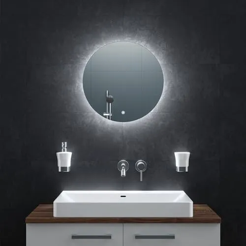 Bringer Badspiegel – Rund mit Anti-Beschlag und Memory-Funktion - Moderner Badspiegel mit integrierter Anti-Beschlag-Funktion und stufenlos dimmbarer LED-Beleuchtung, ideal für jedes Badezimmer oder Ankleidezimmer.