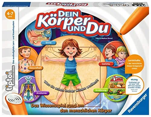 Ravensburger tiptoi Spiel: Dein Körper und Du - Elektronisches Lernspiel für 1-4 Spieler ab 4 Jahren, das interaktiv Wissen über den menschlichen Körper vermittelt und verschiedene Spielvarianten bietet.
