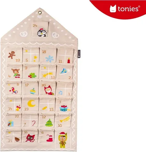 Tonies 10002270 Adventskalender Lebkuchenhaus - Beige - Adventskalender für Kinder ab 3 Jahren, mit 24 aufgenähten Falttaschen für individuelle Geschenke und Überraschungen. Hochwertiger Baumwollstoff sorgt für Langlebigkeit und Freude in der Vorweihnachtszeit.