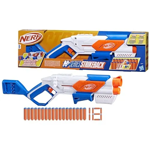 Hasbro Nerf N Series Strikeback - Dart-Blaster mit EXTREMER TREFFGENAUIGKEIT und 6-Dart-Innenmagazin, ideal für spannende Indoor- und Outdoor-Battles. Inklusive 18 Nerf N1 Darts für ununterbrochenen Spielspaß!