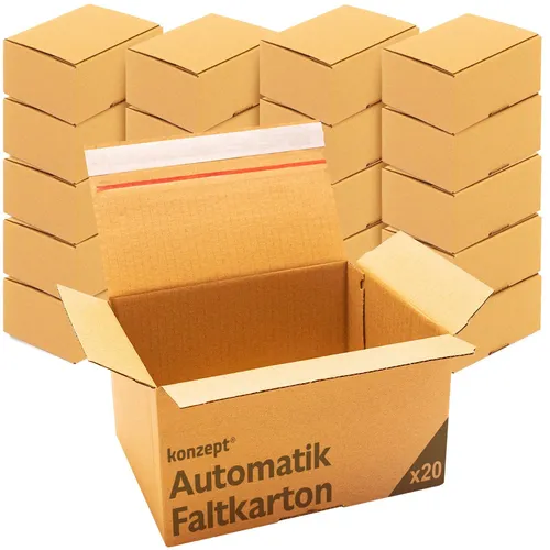 KONZEPT Versandkarton 20x15x10/20x15x15 Set, Faltkartons Selbstklebend, Kleine Kartons zum Verschicken, Umzug, Verpackung, DHL Päckchen S