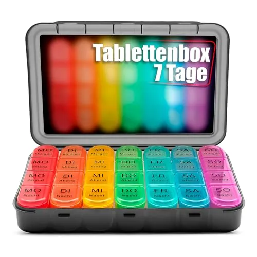 BigDean Tablettenbox 7 Tage luftdicht & lebensmittelecht – Medikamentenbox Morgens, Mittags, Abends & Nacht