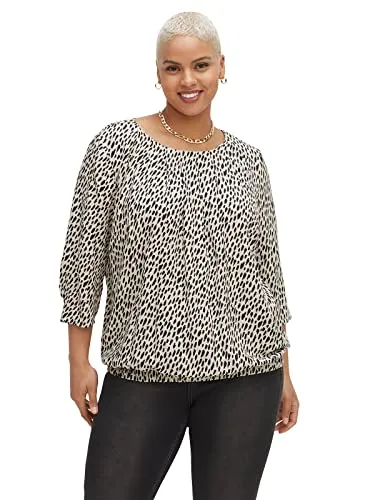 Sheego Damen Große Größen Tunika im Leo-Print, mit Saum-Gummizug Citywear feminin Rundhals-Ausschnitt -