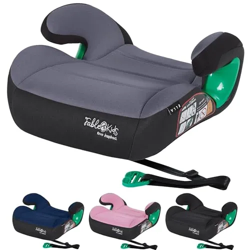 FableKids Sitzerhöhung Auto Kinder | 3-Punkt-Sicherheitsgurt | Kindersitzerhöhung bis 5 Jahre | Autositz für Kinder 125-150 cm | Kindersitzerhöhung ECE R129/03 | Grau