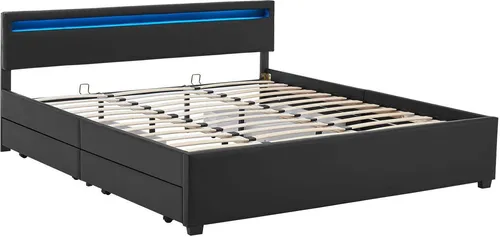 Juskys Polsterbett Lyon 180 x 200 cm - schwarz mit Kaltschaummatratze - Betten: Stauraumbett in modernem Design, ideal als Jugend-, Gäste- oder Doppelbett, bietet zusätzlichen Stauraum und hohen Schlafkomfort.