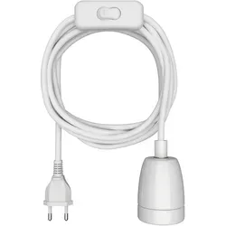 ledscom.de Textilkabel LEHA II, Stecker, Schalter, weiß glänzend , 3 m, Porzellan-Fassung, 1x E27 max. 300W
