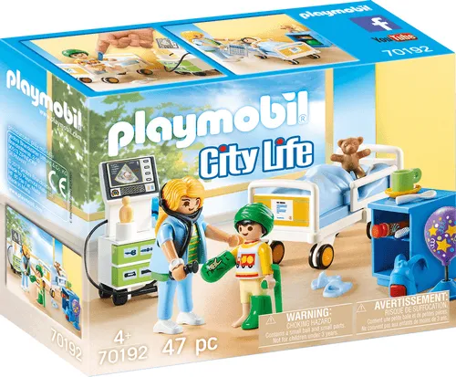 PLAYMOBIL City Action 70192 Kinderkrankenzimmer - Bunt - Spielset für Kinder ab 4 Jahren mit einem liebevoll gestalteten Kinderkrankenzimmer, inklusive wiederverwendbaren Stickern und einem rollbaren Krankenbett für fantasievolles Spielen.