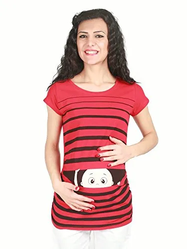 Witzige süße Umstandsmode T-Shirt mit Motiv Schwangerschaft Geschenk - Kurzarm (Rot, X-Large)