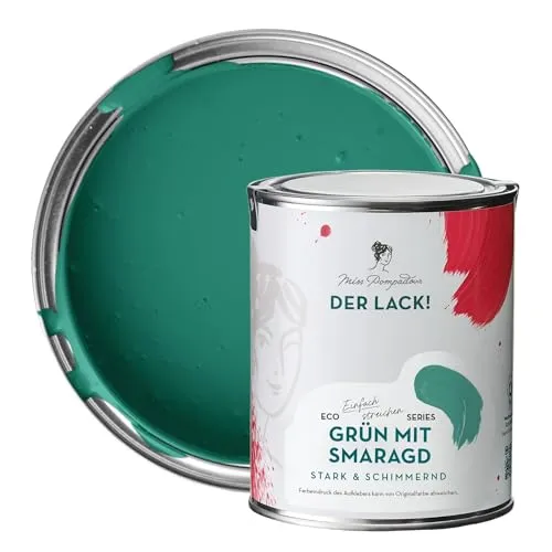 MissPompadour seidenmatte Holzfarbe Innen & Außen 1L Grün mit Smaragd, Möbelfarbe ohne Schleifen - Farbe für Holz, Metall, Kunststoff - Holzlack, Möbellack schnelltrocknend mit hoher Deckkraft