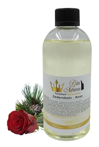 Dufte Momente | Dampfbad Duft Konzentrat Zedernholz-Rose 500ml | naturreine und natürliche ätherische Öle | für alle gängigen Dampfduschen, Verdampferanlagen, … geeignet | vegan und ohne Tierversuche