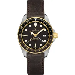 Certina DS Action GMT Powermatic 80 - Elegante Herrenuhr mit GMT-Funktion - Herrenuhren, hochwertige Certina DS Action GMT Powermatic 80 mit 41mm Gehäuse, schwarzfarbigem Zifferblatt und braunem Glattlederarmband für stilbewusste Männer.