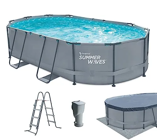 Summer Waves Frame Pool Komplettset 488x305x107 cm - Ovaler Gartenpool für bis zu 7 Personen, inklusive Filterpumpe, Abdeckplane und Einstiegsleiter – ideal für unvergessliche Sommertage im eigenen Garten!