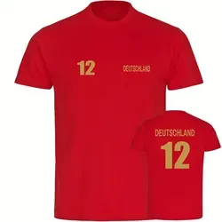 multifanshop T-Shirt Kinder Deutschland - Trikot 12 Gold - Boy Girl rot 164