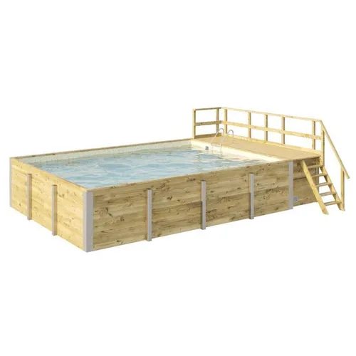 weka Massivholzpool 595 Gr. 2, Folie Sand/Mosaic, Technikraum & Sandfilteranlage