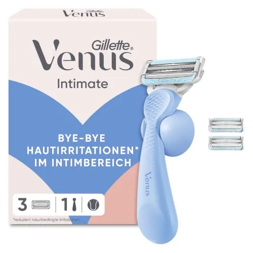 Gillette Venus Intimate Damenrasierer mit Ersatzklingen 3er Pack - Der Gillette Venus Intimate Damenrasierer bietet eine sanfte Rasur für empfindliche Hautbereiche. Mit einem ergonomischen Handstück und hochwertigen Klingen für ein müheloses Gleiten.