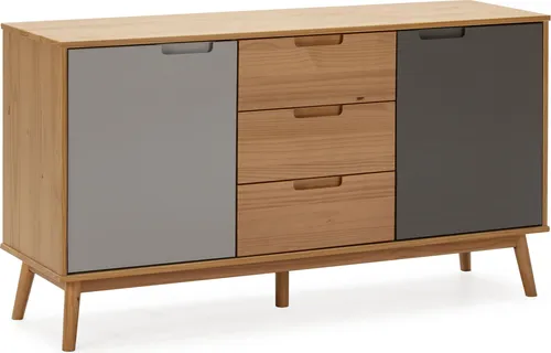 Sideboard Bruce mit 3 Schubladen und 2 Türen - Elegantes Sideboard in Eiche mit grauen Türen. 3 leichtgängige Schubladen und 2 Türen bieten optimalen Stauraum. Einfacher Aufbau dank mitgelieferter Anleitung.