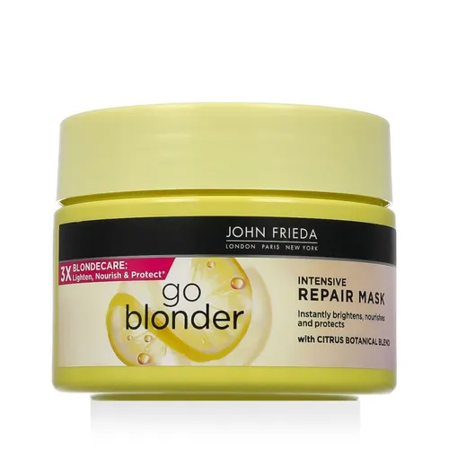 John Frieda Go Blonder Intensive Repair Mask 250 ml - Intensive Haarmaske für Damen, 250 ml, zur tiefen Pflege und Stärkung der Haarfasern. Verleiht strahlenden Glanz und verlängert die Haltbarkeit der Haarfarbe.