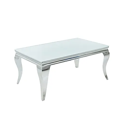 Riess-Ambiente Couchtisch MODERN BAROCK 100cm weiß - Eleganter Couchtisch für das Wohnzimmer, mit hochwertiger Glasplatte und Edelstahlgestell – ideal für stilvolle Akzente und Wohlfühlmomente.