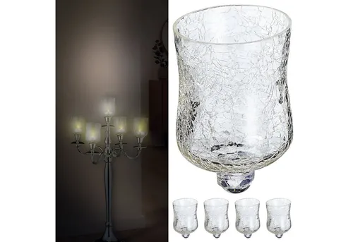CEPEWA Kerzenhalter Glasaufsatz 5er Set für Kerzenleuchter 7x10cm Glasgefäß Crackle Design