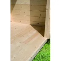 Karibu Fußboden für Sockelmaß 370 cm x 280 cm - Zubehör für Gartenhäuser, aus 16 mm Fichte-Massivholz mit Nut und Feder, bietet Stabilität und Langlebigkeit für Ihr Gartenhaus.