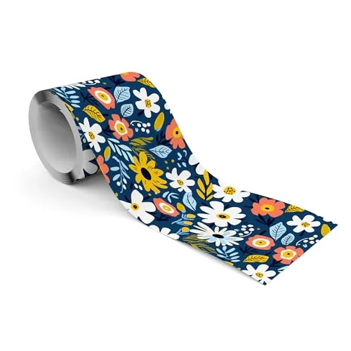 Muralo - Selbstklebende Bordüre - Tapetenbordüre Wandbördure - Dekorative Wandtatto für Wände, Möbel, Decken, Tapeten, Wandverkleidungen, Türen - Bunte Blumen - Br.10cm x Hö.300cm