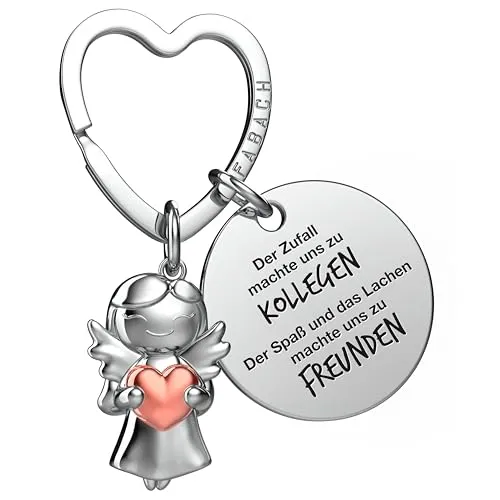 FABACH Beste Kollegin Schlüsselanhänger Schutzengel Glücksbringer mit Herz und Gravur - Abschied Kollege Abschiedsgeschenk - Geschenke Arbeitskollegin Geschenk für Kollegin mit Herz