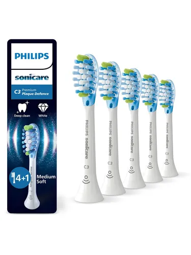 Philips Sonicare Premium Plaque Defence Bürstenköpfe - 4+1 pcs HX9045/87 - Zahnbürstenkopf für tiefenreinigende Wirkung, entfernt 10x mehr Plaque und sorgt für 100% weißere Zähne in nur 3 Tagen. Kompatibel mit allen Philips Sonicare click-on Handstücken.
