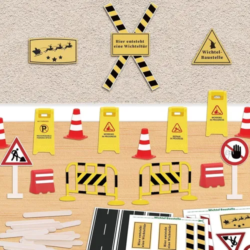 Wichtel Baustellen Set 35tlg. | Zubehör Weihnachten Verkehrsschilder Kinder