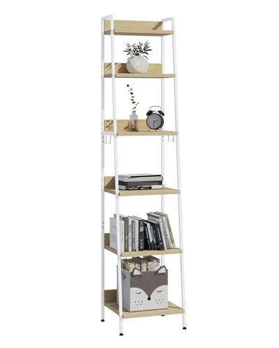 WOLTU Bücherregal Standregal mit 6 Ebenen - Industrielles Bücherregal mit 6 offenen Regalböden und 4 abnehmbaren Haken, ideal für Wohn- und Küchenbereiche, stabil und pflegeleicht.