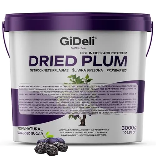 GiDeli Getrocknete Pflaumen 3 kg im Eimer ohne stein Ungesüßt aus Chile