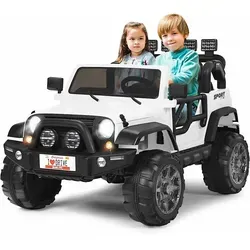 COSTWAY 12V 2-Sitzer Kinderauto – Weiß, für Kinder ab 3 Jahren - Dieses elektrische Kinderauto bietet Platz für 2 Kinder und sorgt für Spaß und Sicherheit. Mit elterlicher Fernsteuerung, rutschfesten Rädern und vielen Funktionen ist es das perfekte Geschenk für kleine Abenteurer!