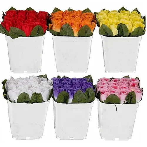 Murago - 6 x Rosen Kunstblumen im Topf Strauß Kunstpflanzen Hochzeit Tisch Dekoration künstliche Balkon Weiß rot rosa Blumen