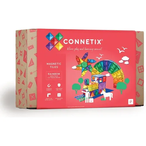 CONNETIX Magnetische Fliesen Regenbogen Megapackung, 212 Stück - Magnetische Bausteine für kreatives Spielen, 212 Teile mit einzigartigem Fasen-Design für stabile Konstruktionen und klare Lichtbrechungen. Fördert Kreativität und STEAM-Lernen bei Kindern.