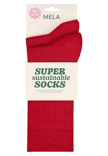MELA - Gerippte Socken 2er Pack | Nachhaltig mit Fairtrade Cotton, GOTS & Grüner Knopf Zertifizierung (DE/NL/SE/PL, Numerisch, 39, 42, Regular, Regular, granatapfel)