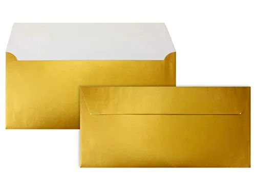 Gold-Metallic Brief-Umschläge DIN Lang - 11 x 22 cm - Haftklebung - glänzende Kuverts für große Einladungen und Karten, Hochzeit & Weihnachten 100