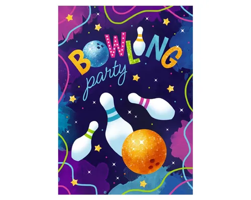 JUNAPACK Einladungskarten Bowling zum Kindergeburtstag Jungen Mädchen Einladungen Kegeln, Einladungskarten zum Geburtstag Bowling