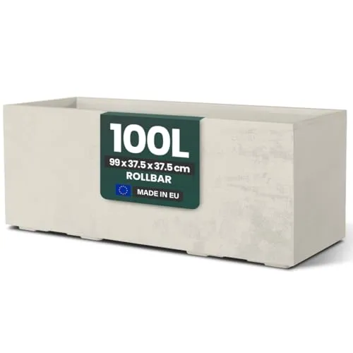 Kreher XL Pflanzkasten Millennium 100L Beige - Garten-Zubehör in stilvoller Naturstein-Optik, UV-beständig und doppelwandig für Langlebigkeit. Ideal für drinnen und draußen, mit Entwässerungslöchern ausgestattet.