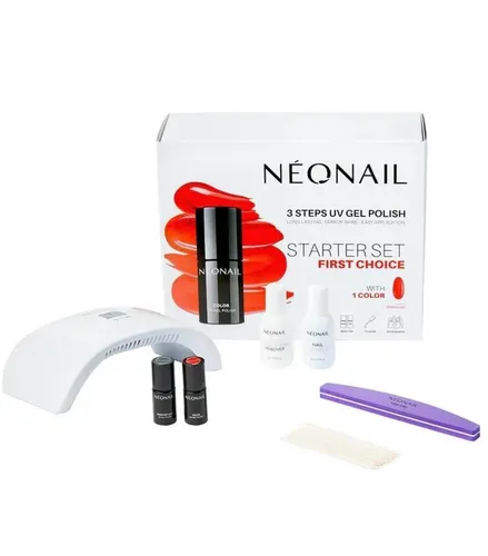 NEONAIL Geschenksets Starter Sets First Choice - UV Gel Polish Set - Nagelpflege Starter Set für perfekte UV Maniküre, inklusive LED Lampe, strahlendem Roten Nagellack und 2-in-1 Base/Top Coat für einfaches Stylen.