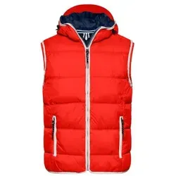 Men's Maritime Vest Modische Steppweste mit angeschnittener Kapuze weiß/rot, Gr. M