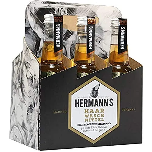 Hermanns Bier und Hopfenshampoo Sixpack - Shampoos mit natürlichen Hopfenwirkstoffen, die das Haar stärken, Volumen steigern und natürlichen Glanz verleihen.