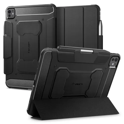 Spigen Rugged Armor Pro Hülle für iPad Pro 11 Zoll (2024) - Tablet-PC-Zubehör mit robustem Design und Air Cushion Technologie für besten Schutz. Integrierter Ständer für freihändiges Arbeiten und kompatibel mit Apple Pencil.