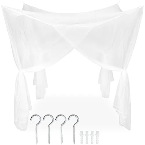 tectake® Moskitonetz Bett Mückenvorhang, Einzel- und Doppelbett, 220 x 220 x 210 cm, Mückenschutz Camping, Moskitoschutz, Himmelbett Vorhänge mit Halterung und Bändern, Insektennetz Baldachin