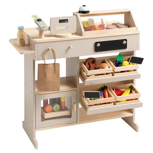 howa Kaufladen Holz - 40-teiliges Zubehör für kreativen Spielspaß - Kaufladen & Zubehör: Stabiler Holz-Kaufmannsladen mit 40-teiligem Zubehör, inklusive Spielkasse und Spielzeugkartenleser für unvergessliche Einkaufserlebnisse.