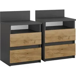Vicco Nachtschrank Monty 2er Set, Anthrazit/Eiche - Nachtschränke im modernen Design mit 2 praktischen Schubladen, ideal für Ihr Schlafzimmer. Robuste Spanplatte in Anthrazit und Goldkraft Eiche für stilvolle Akzente.