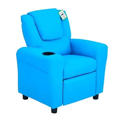 HOMCOM Kindersessel mit Liegefunktion und Becherhalter, Blau - Funktionssessel für Kinder von 3-6 Jahren, mit praktischer Liegefunktion und integriertem Becherhalter für gemütliche Stunden.