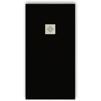 Mirlo Mineralguss Duschwanne Extra Flach Pure  Schwarz Ablaufschutz Chrom Ablaufschutz Chrom 100x120cm