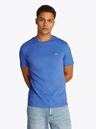 T-Shirt "TJM XSLIM JASPE HTR TEE EXT" - Herren T-Shirt von Tommy Jeans - Kombistarkes T-Shirt mit Rundhalsausschnitt in Tempo Blue Htr, anschmiegsamer Schnitt und weiche Single Jersey Qualität für hohen Tragekomfort.